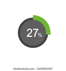 27% percentage infographic circle icons, 27 percents pie chart infographic elements.