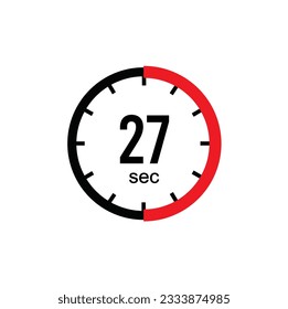 27 seconds timer clock. 27 sec stopwatch icon countdown time digital stop chronometer.