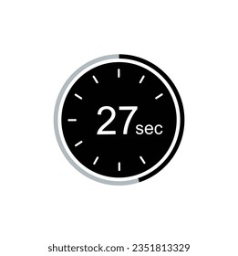 27 seconds timer vector icon, 27 sec stopwatch symbol.
