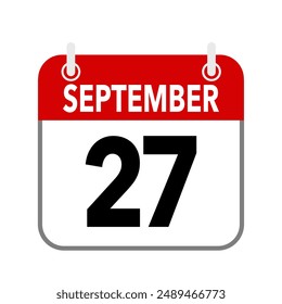 27 September, calendar date icon on white background