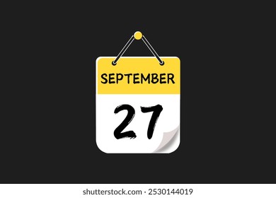 27 de septiembre Diseño web mensual de la página de texto del ícono del calendario en el Vector, el ícono o la ilustración amarillos, rojos, negros y blancos del fondo con el mes del 27 de septiembre