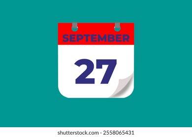 27 September calendar icon text page monthly web design on red, and blue background vector, icon, or illustration with the month of September 27