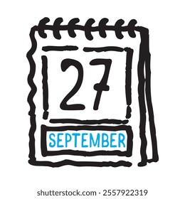 27 September date calendar - A simple yet elegant line art illustration of a date calendar captures the essence of organization and timekeeping. The clean lines and minimalistic design 