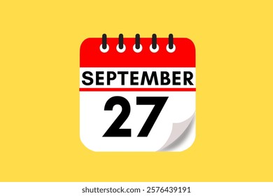 27 September month single day vector, illustration, calendar with red, black, white and yellow color background calendar September 27