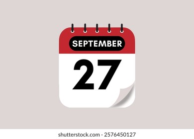 27 September month single day vector, illustration, calendar with rose red, black and off-white color background calendar September 27