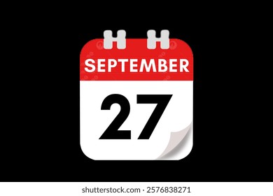 27 September month single day vector, illustration, calendar with red, gray, white and black color background calendar September 27