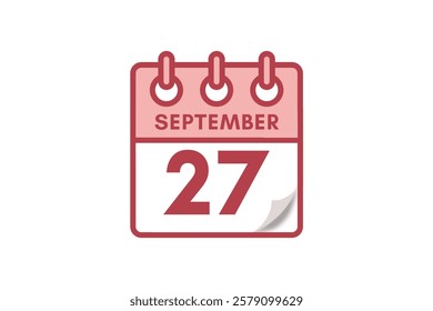 27 September month single day vector, illustration, calendar with maroon, rose and white color background calendar September 27