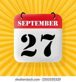 27 September. Speech bubble with calendar 2024, 2025. Year, month, day, week, time management. Planning concept. 3d illustration. Pop art style. Vector line icon for Business and Advertising