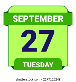 27. September, Dienstag. Datumsvorlage. Nützliches Design für Kalender- oder Veranstaltungswerbung. EPS10 Datei, Vektorgrafik. 