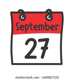 27 September. Vector flat daily calendar icon. Date and time, day, month. Holiday