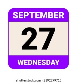 27 de septiembre, miércoles. Plantilla de fecha. Diseño útil para la promoción de calendarios o eventos. Ilustración vectorial Archivo EPS 10. 