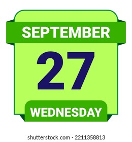 27 September, Wednesday. Date template. Useful design for calendar or event promotion. Vector illustration EPS 10 File. Isolated on white background.