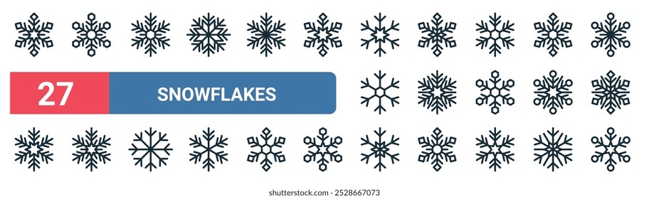 27 set of outline web snowflakes icons featuring snowflake, snowflake, snowflake, vector thin line icons for ui, web design and mobile app.