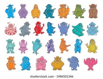 27 sets of various colored penguin character vector illustrations on a white background.