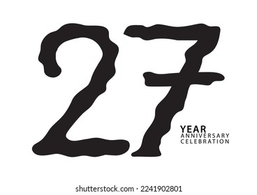 27 year anniversary celebration black color logotype vector, 27 number design, 27th Birthday invitation, logo number design vector illustration, graphic element, calligraphy font, typography logo