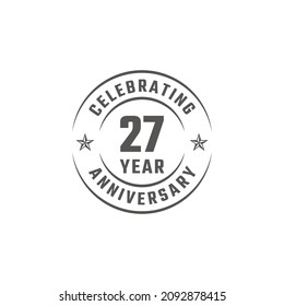 27 Year Anniversary Celebration Emblem Badge with Gray Color for Celebration Event, Wedding, Greeting card, and Invitation Isolated on White Background