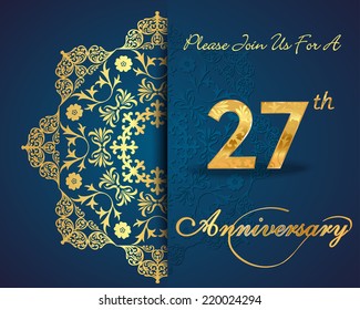 27 year anniversary celebration pattern design, 27th anniversary decorative Floral elements, ornate background, invitation card - vector eps10