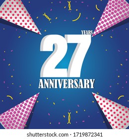 27 años de celebración, diseño vectorial para celebraciones, tarjetas de invitación y tarjetas de felicitación