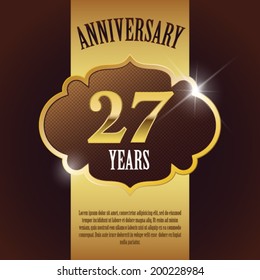 "27 Year Anniversary" - Elegant Golden Design Template / Background / Seal