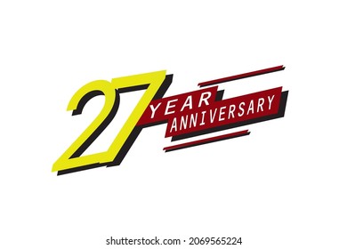 27 year anniversary, Speedy style Yellow color with Red block Ribbon on a white background for greeting, invitation, banner, birthday card - vector
