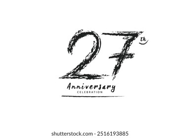 27 Years Anniversary Celebration logo black paintbrush vector, 27 number logo design, 27th Birthday Logo, happy Anniversary, Vector Anniversary For Celebration, poster, Invitation Card