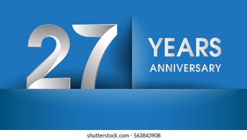27 years Anniversary celebration logo, flat design isolated on blue background, vector elements for banner, invitation card and birthday party.