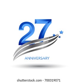 27 years anniversary. celebration logo design with swoosh and star