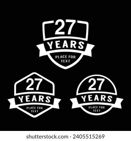 27 years anniversary celebration logotype. 27th anniversary logo collection. Set of anniversary design template. Vector illustration.