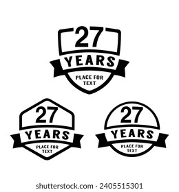 27 years anniversary celebration logotype. 27th anniversary logo collection. Set of anniversary design template. Vector illustration.
