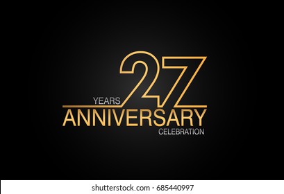 27 years anniversary celebration logotype. anniversary logo with golden and silver color isolated on black background, vector design for celebration, invitation card, and greeting card