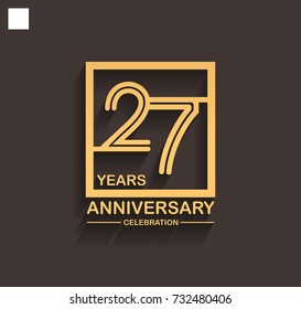 27 years anniversary celebration logotype style linked line in the square with golden color. vector illustration isolated on dark background