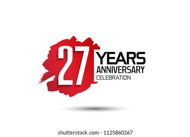27 years anniversary celebration with red brush design isolated on white background for celebrating event