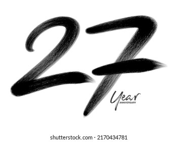 27 Years Anniversary Celebration Vector Template, 27 Years  logo design, 27th birthday, Black Lettering Numbers brush drawing hand drawn sketch, number logo design vector illustration