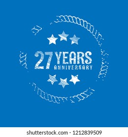 27 years anniversary celebration. vintage logo, 27 year sign, jubilee, greeting card. emblem, label, badge