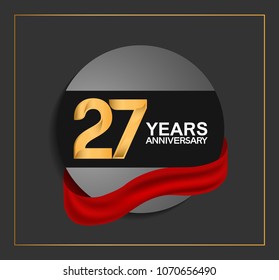 27 years anniversary design with black circle and red ribbon for celebration event