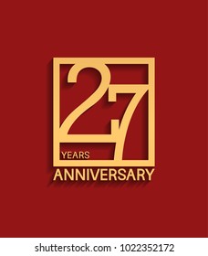 27 years anniversary design logotype golden color in square isolated on red background for celebration event