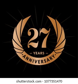 27 years anniversary. Elegant anniversary design. 27 years logo.