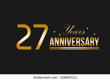 27 years anniversary gold glitter. Decorative element for postcards, banners, posters, greetings and birthday.