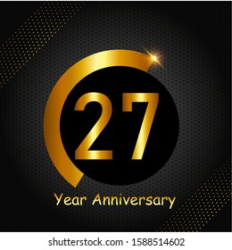 27 years anniversary golden color with circle ring isolated on black background for anniversary 