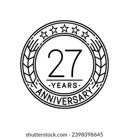 27 years anniversary logo template. 27th line art vector and illustration.