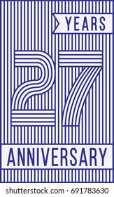 27 years anniversary logo. Vector and illustration. Line art anniversary design template.