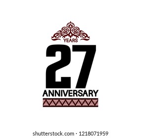 27 years anniversary logotype brown color with traditional ornament isolated on white background