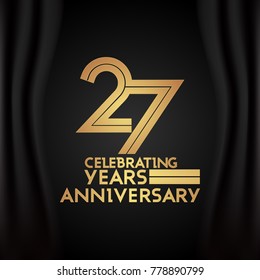 27 Years Anniversary Logotype with  Golden Multi Linear Number Isolated on Black Background