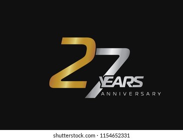 27 years anniversary logotype with silver and gold color isolated on black background for celebration event