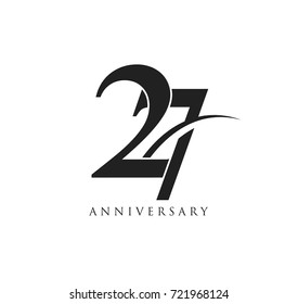 27 years anniversary pictogram vector icon, simple years birthday logo label, black and white stamp isolated
