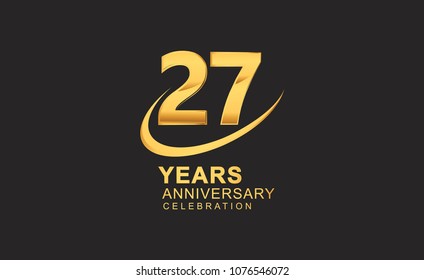 27 years anniversary with swoosh design golden color isolated on black background for celebration