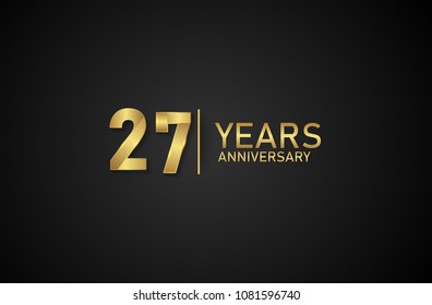 27 Years gold anniversary banner vector illustration isolated on black background