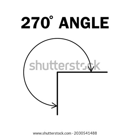 270 degree angle. Geometric mathematical two hundred and seventy degrees angle with arrow vector icon isolated on white background.