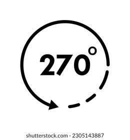 270 Degree Angle View Vector Icon. Rotation Symbol. Flat Black Illustration on White Background.