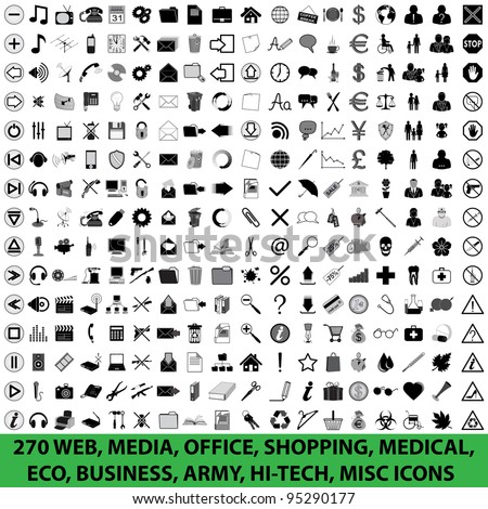 270 WEB, MEDIA, OFFICE, SHOPPING, MEDICAL, ECO, BUSINESS, ARMY, HI-TECH, MISC ICONS